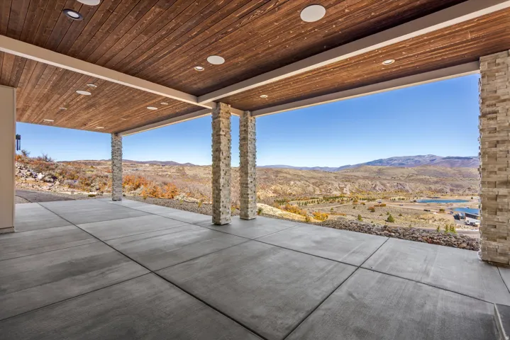 View of patio featuring a mountain view