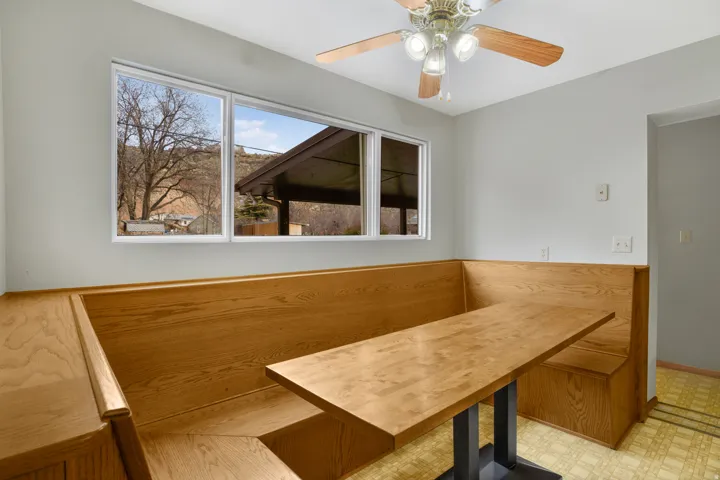 Unfurnished dining area featuring light flooring