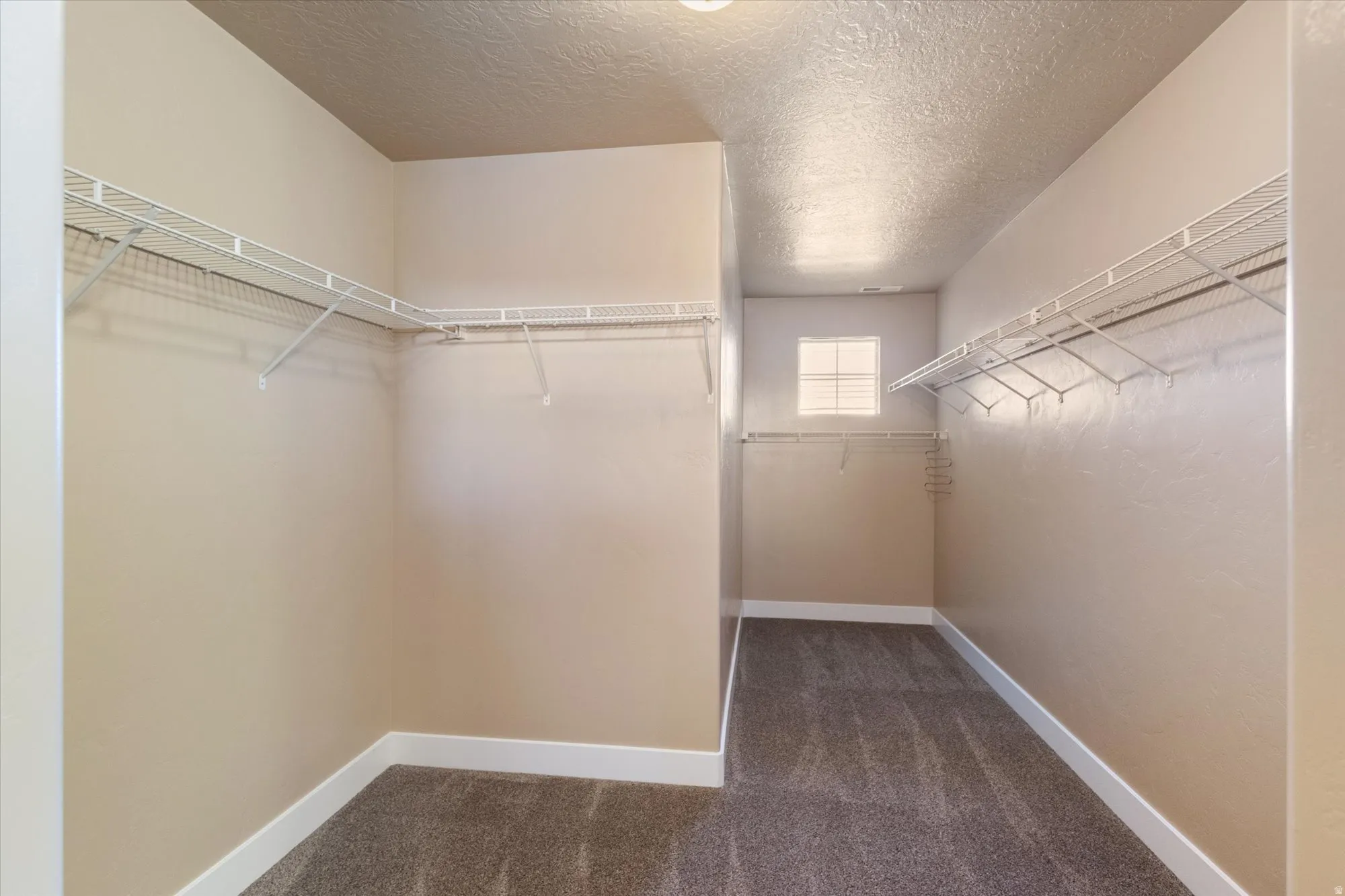Walk in closet with dark carpet