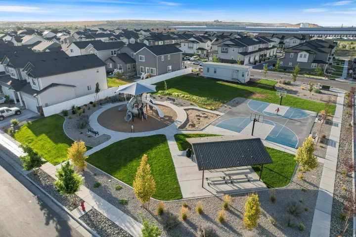 Aerial perspective of suburban area