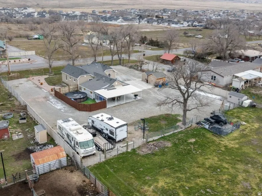Aerial perspective of suburban area