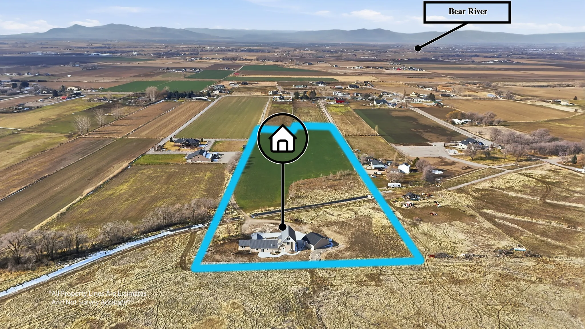 Overview of rural landscape with a mountainous background