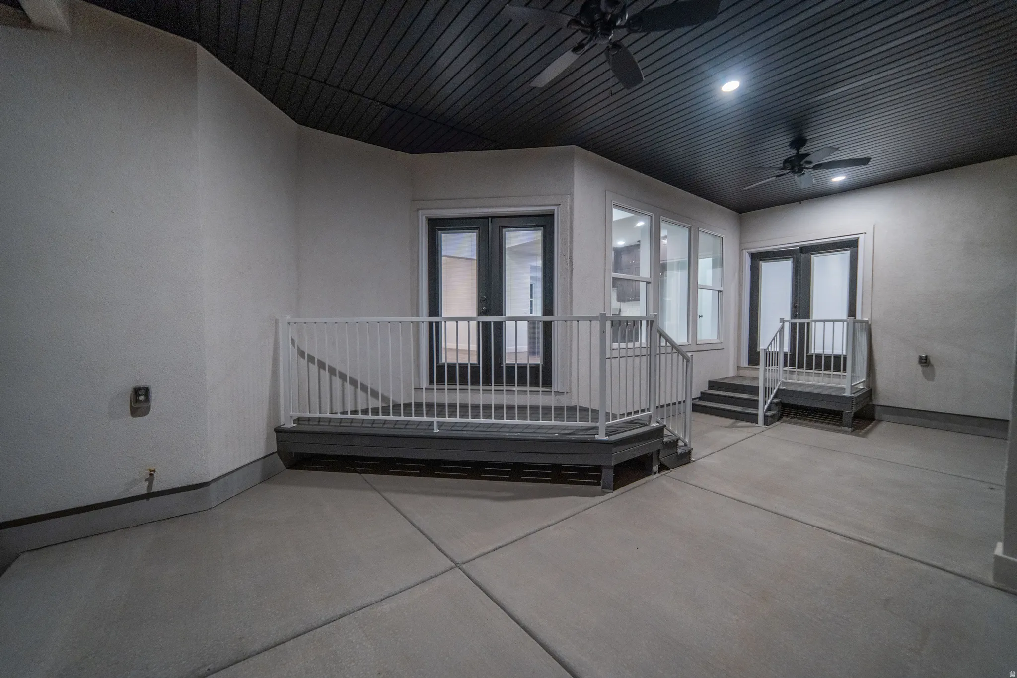 View of patio / terrace with ceiling fan and french doors