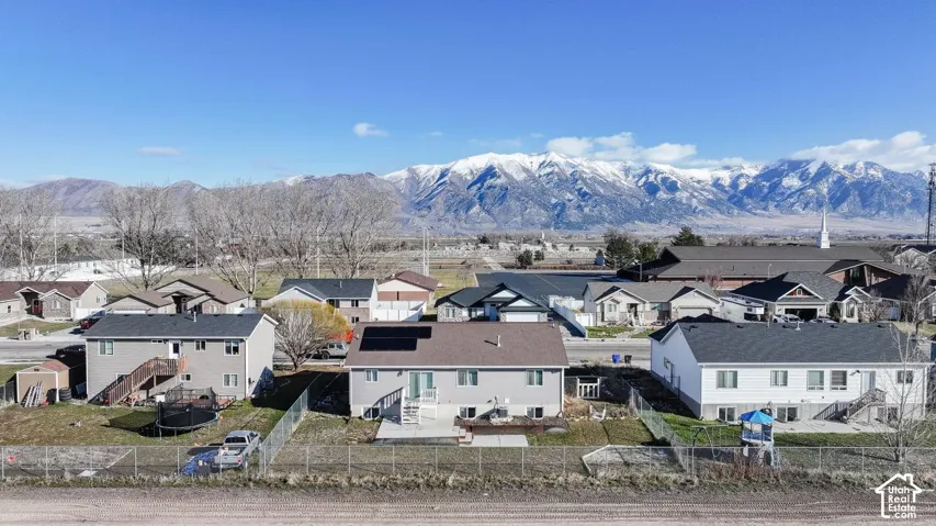 View of mountain background with nearby suburban area