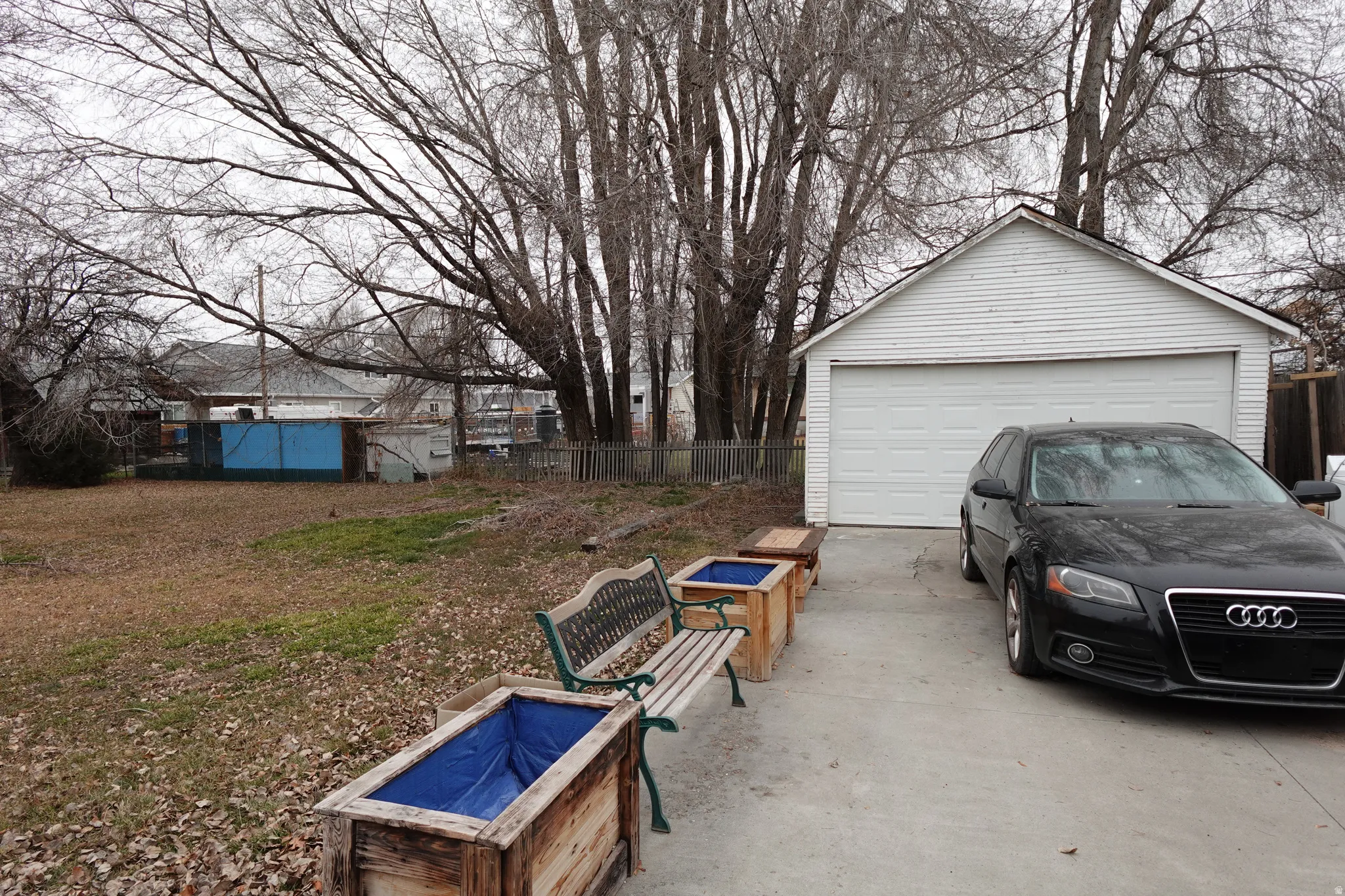 View of detached garage
