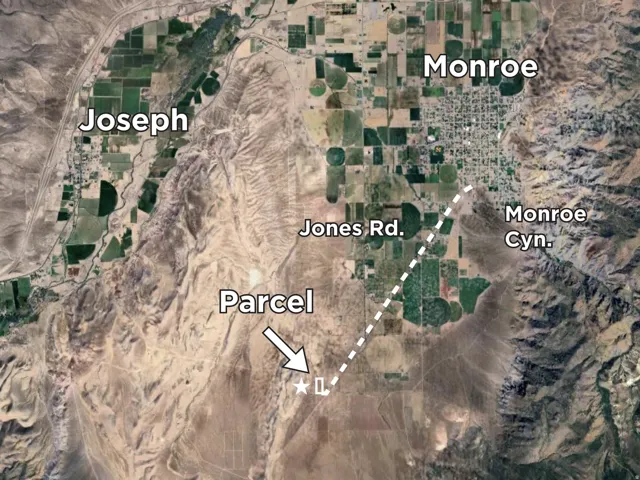 Aerial map of property and surrounding area featuring property parcel outlined