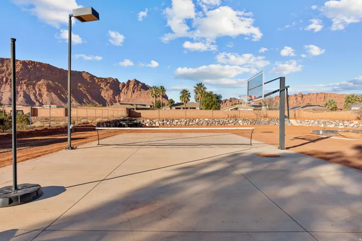 View of patio / terrace with a mountain view and community basketball court
