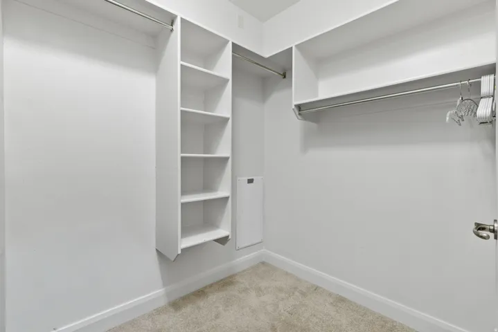 Spacious closet with light colored carpet