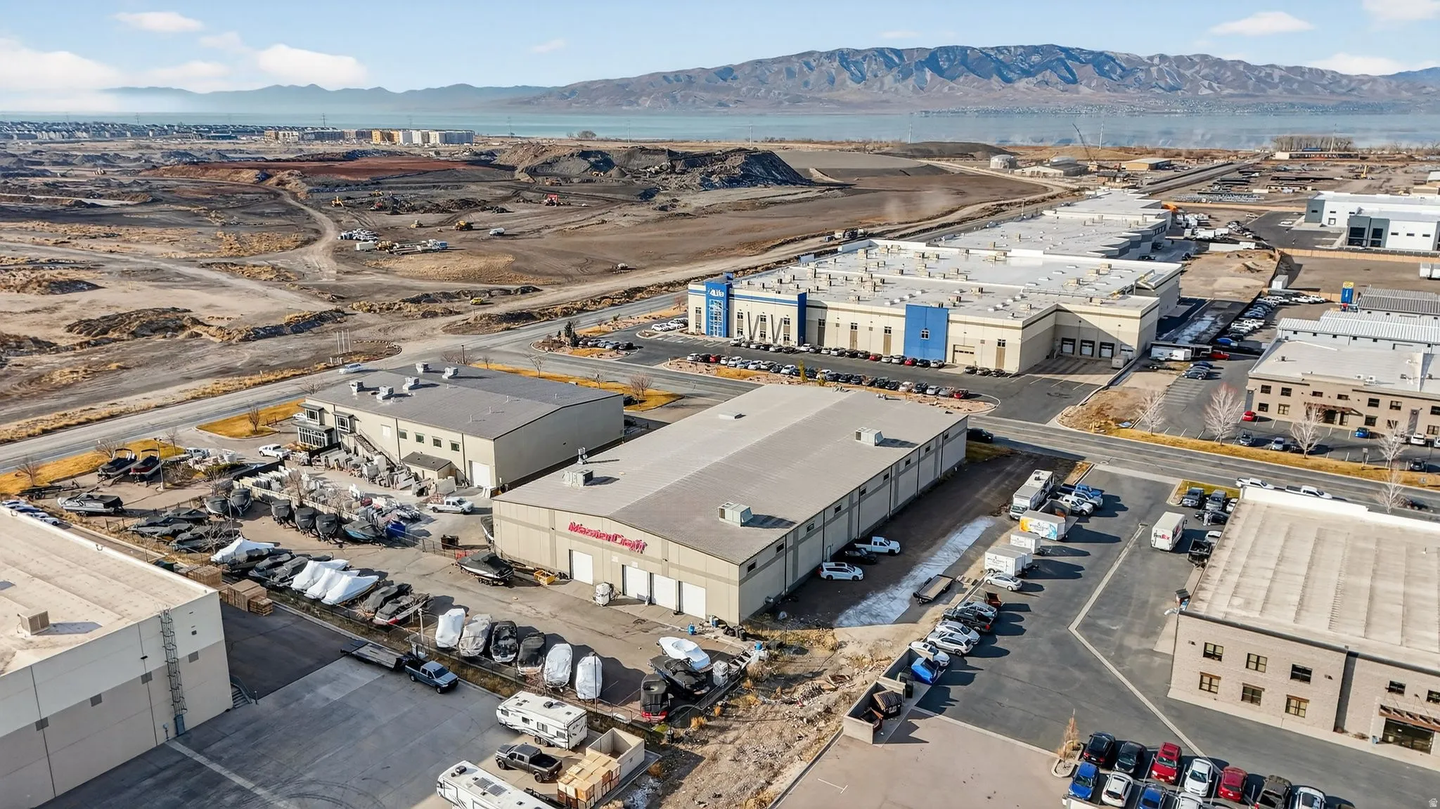 Drone / aerial view of a mountainous background