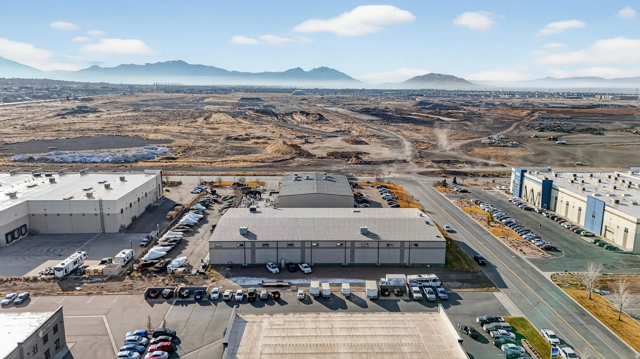 Drone / aerial view of a mountain backdrop