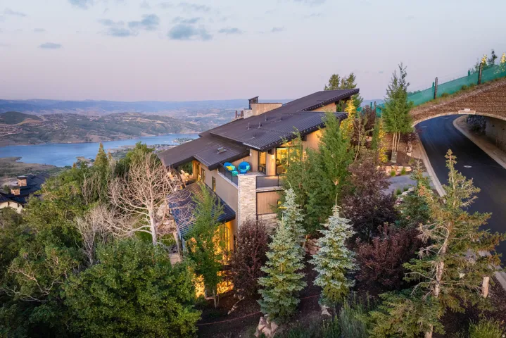 Aerial view at dusk of a water view