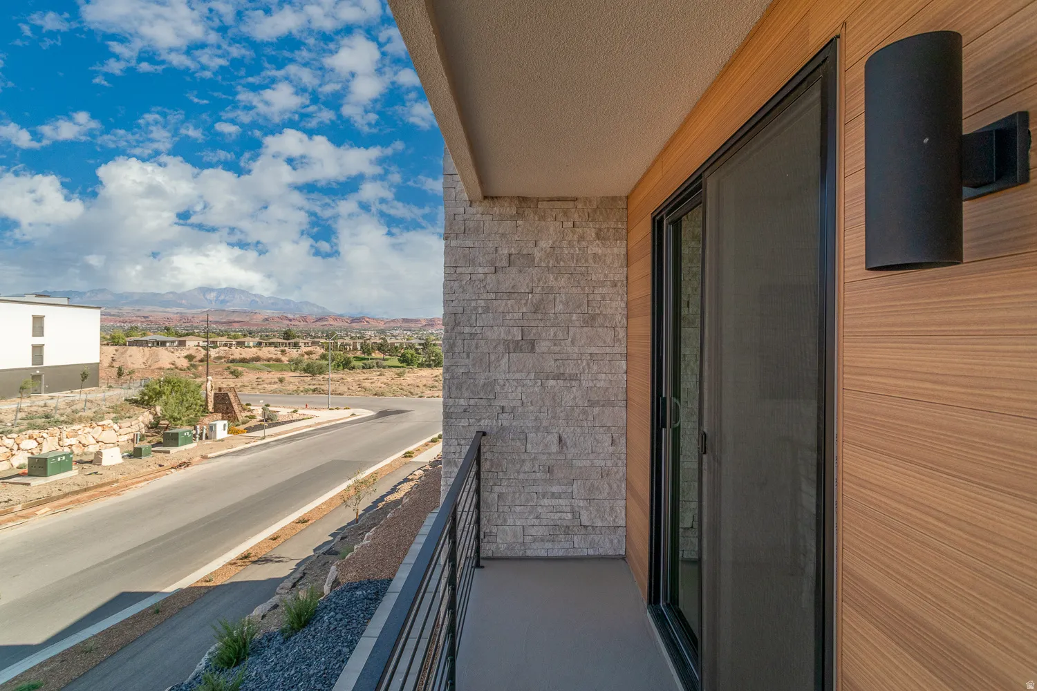 Balcony with a mountain view