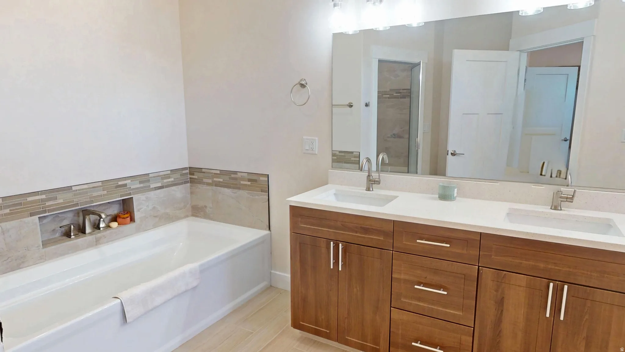Bathroom with a garden tub and double vanity