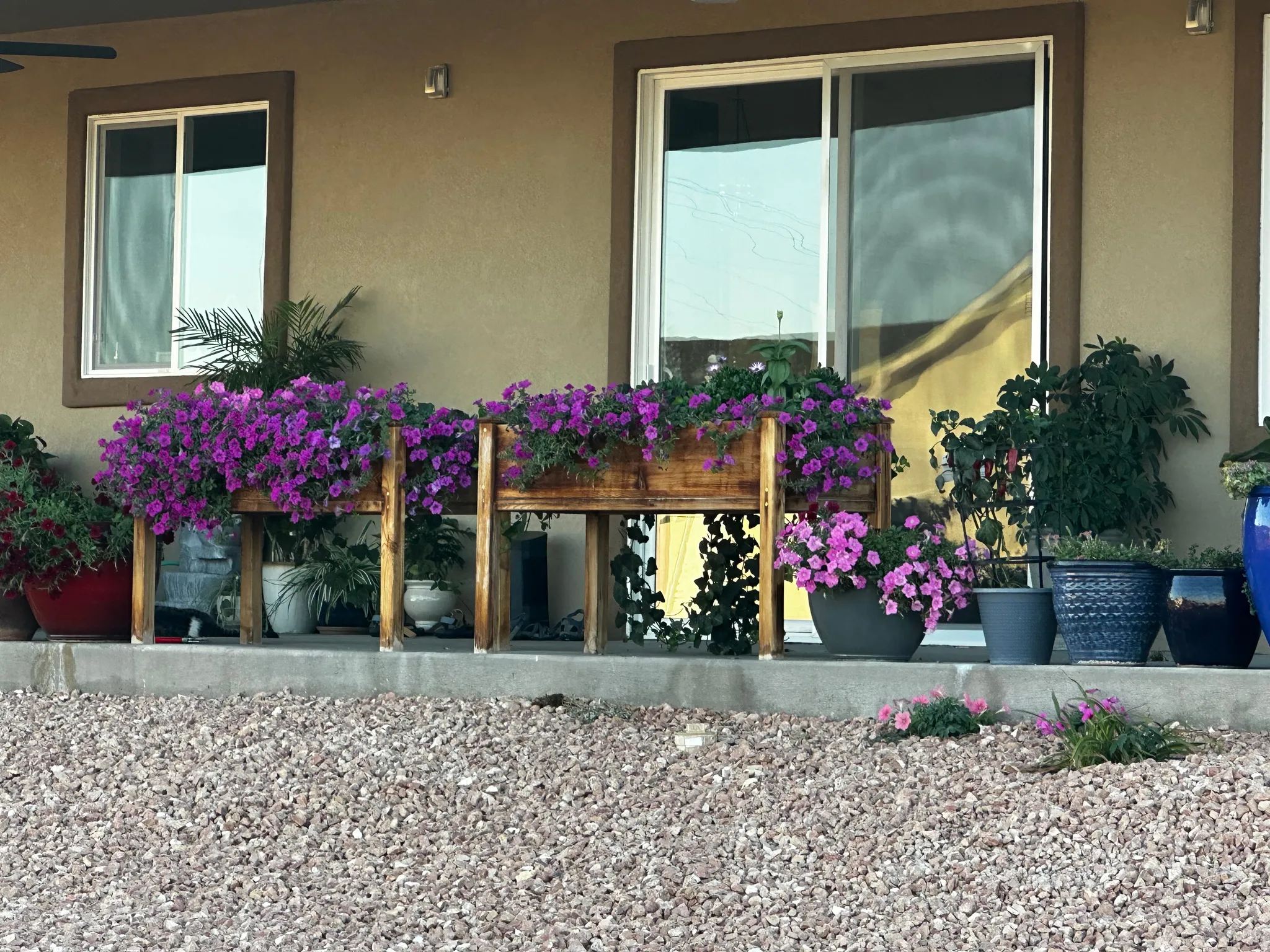 Entrance to property with stucco siding