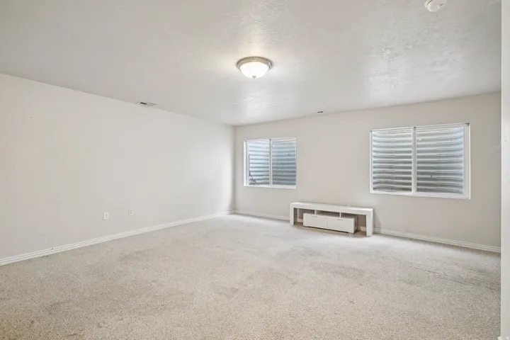 Unfurnished room featuring carpet floors and a textured ceiling