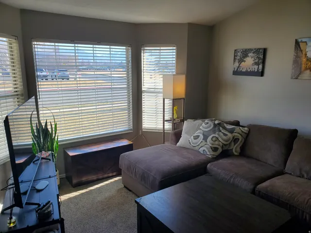 Living room featuring carpet