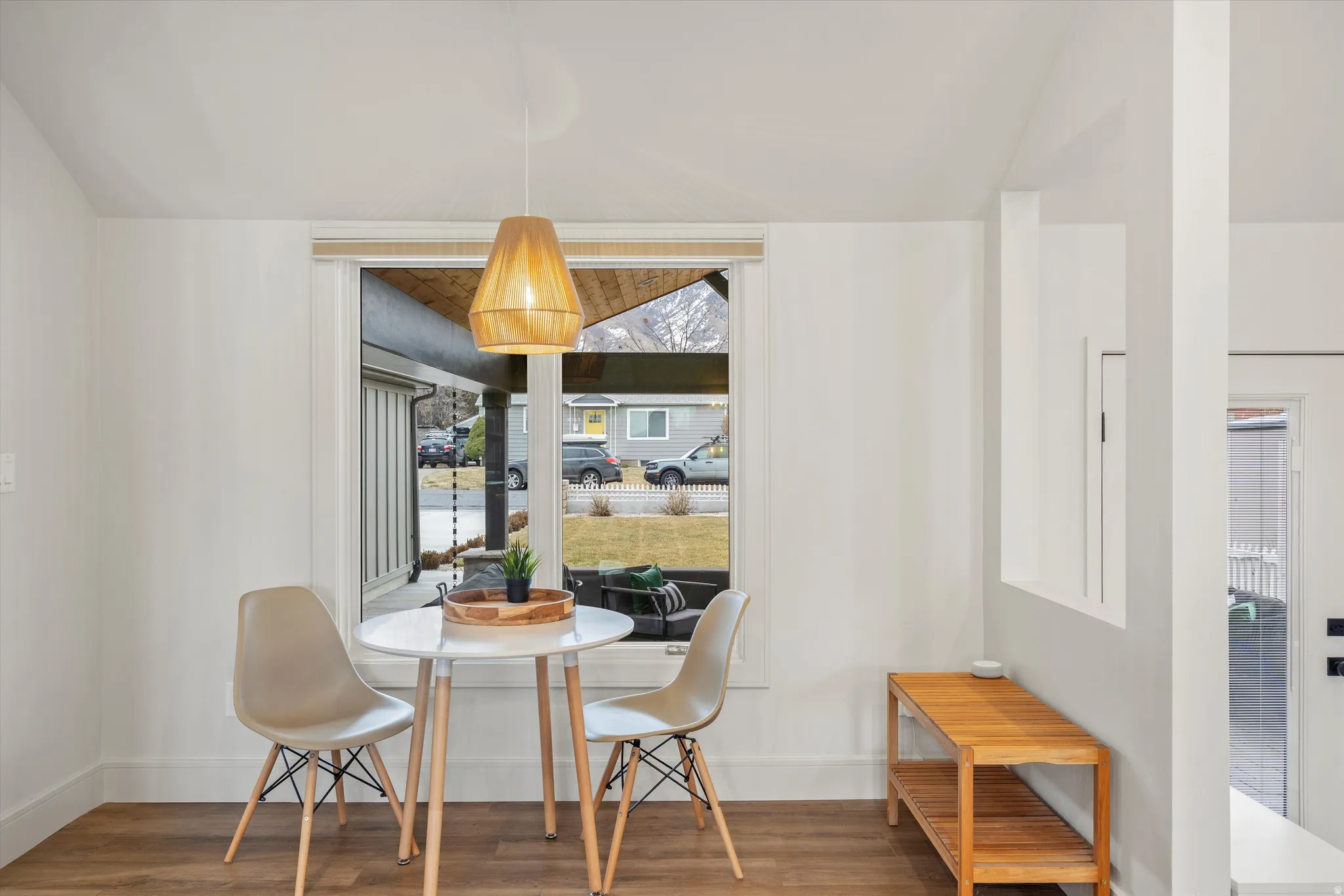 Dining room with wood finished floors and baseboards