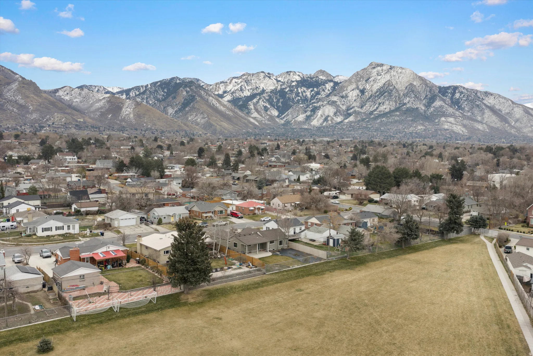 View of mountain background with nearby suburban area