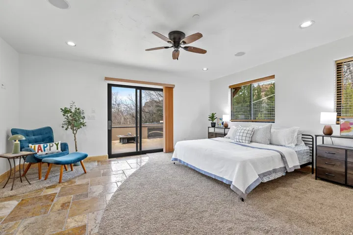 2nd Floor - Bedroom #4 - Sliding Glass Door to Deck - Mountain Views, Overlooking the River