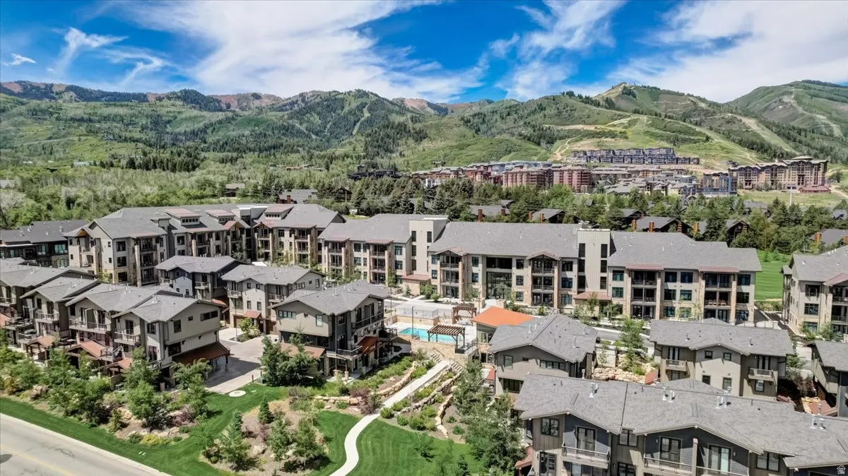 Aerial view of a mountain backdrop