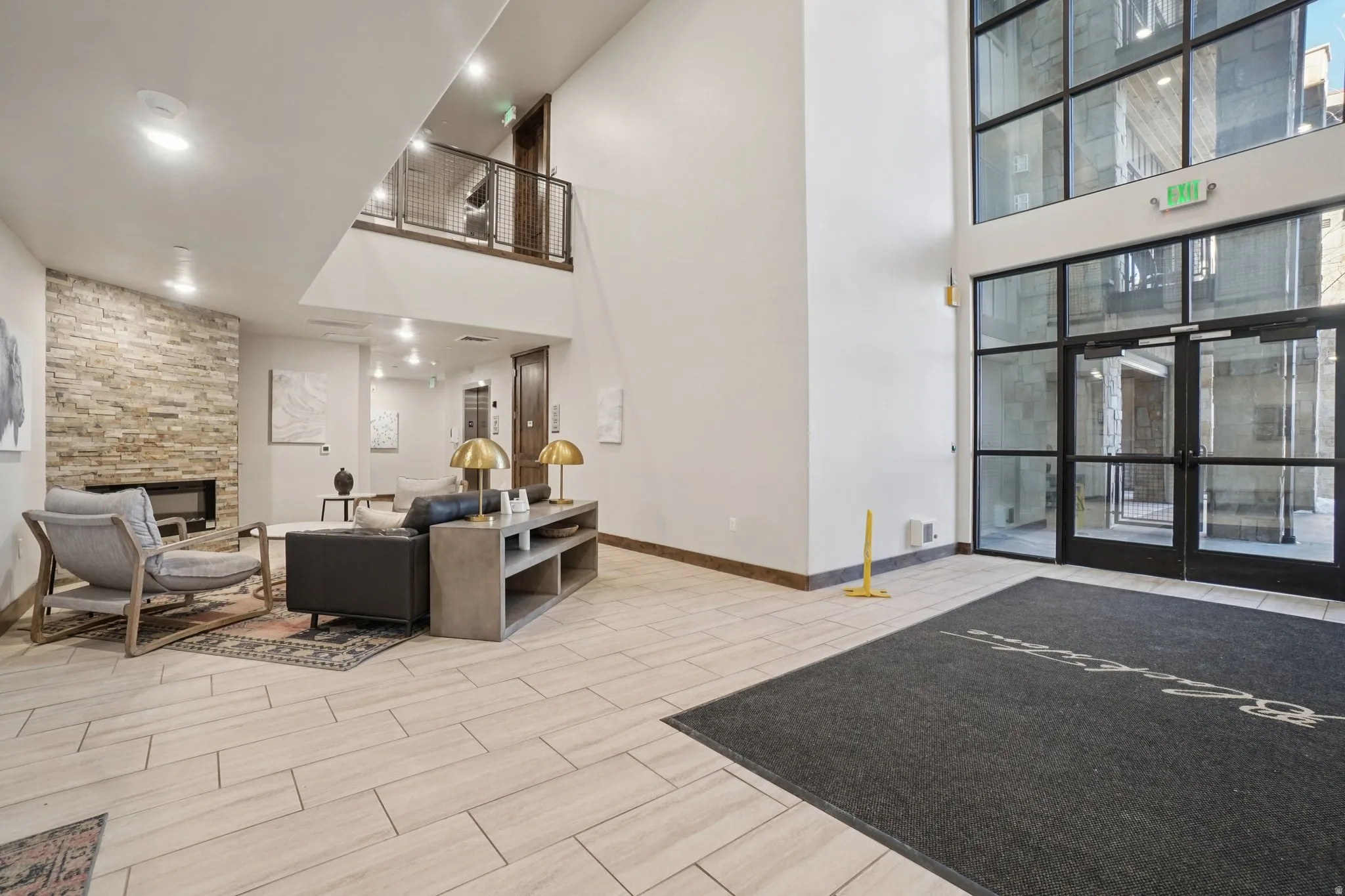 Lobby with a high ceiling