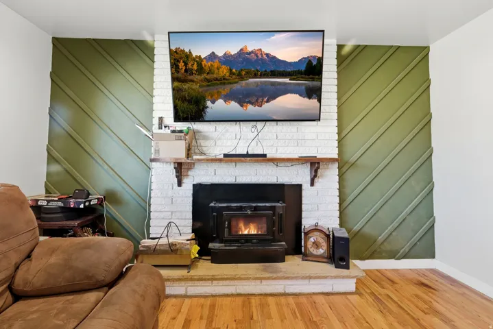 Detailed view of a decorative wall and wood finished floors
