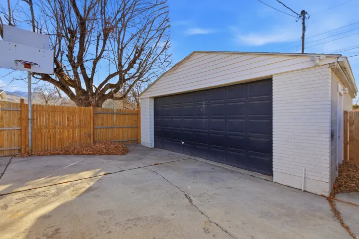 View of detached garage