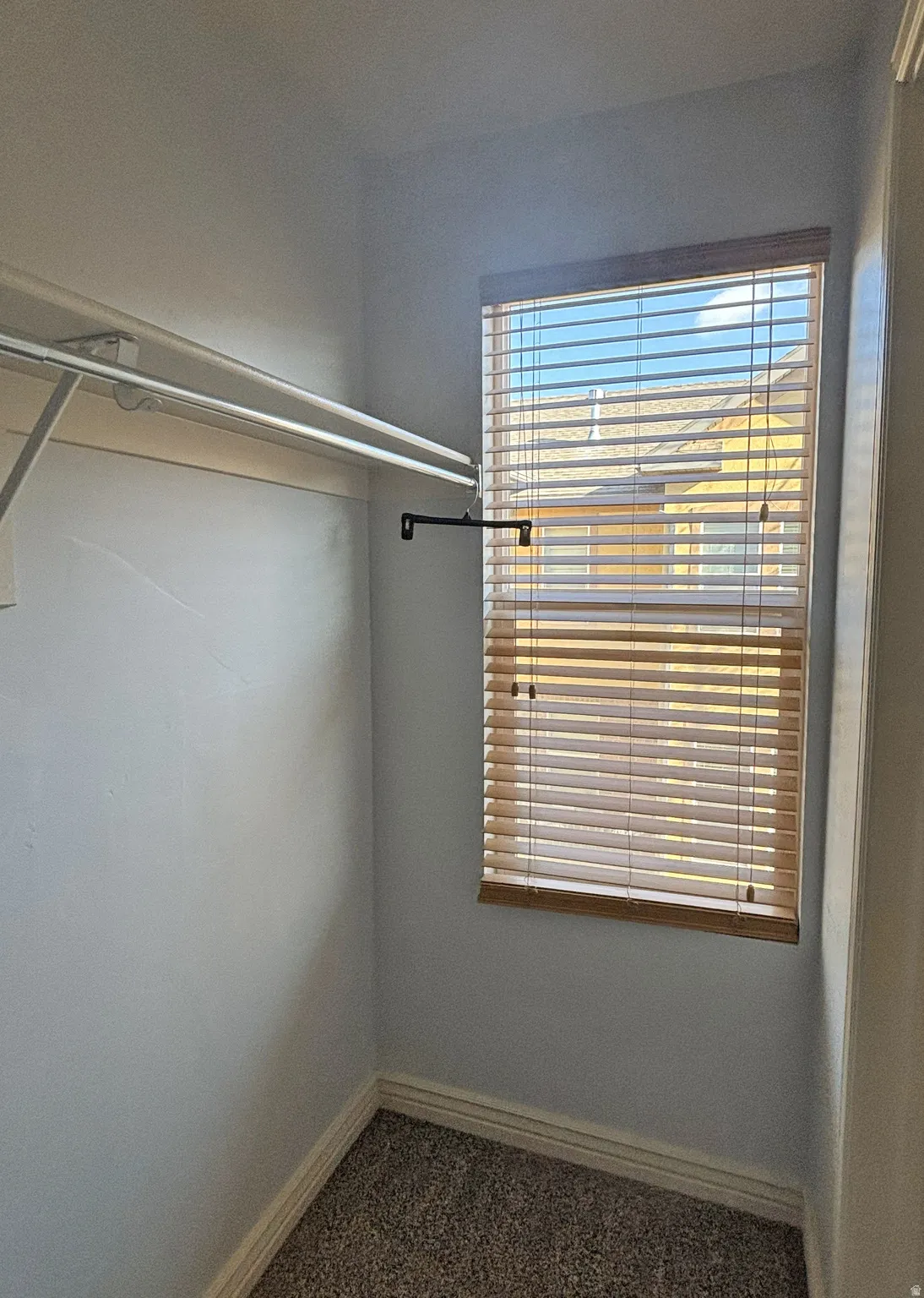 Walk in closet featuring dark colored carpet