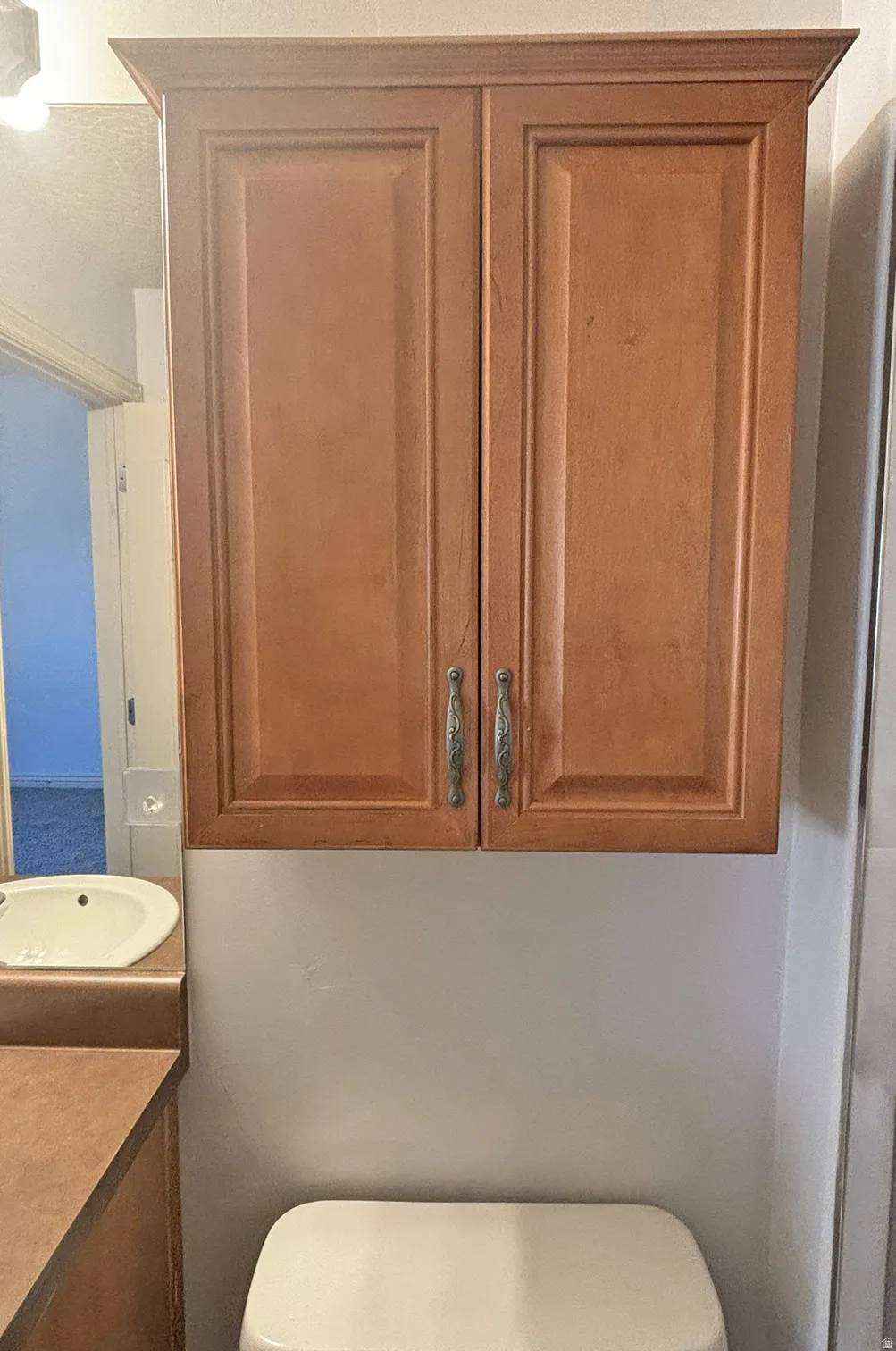 Half bath featuring vanity and toilet