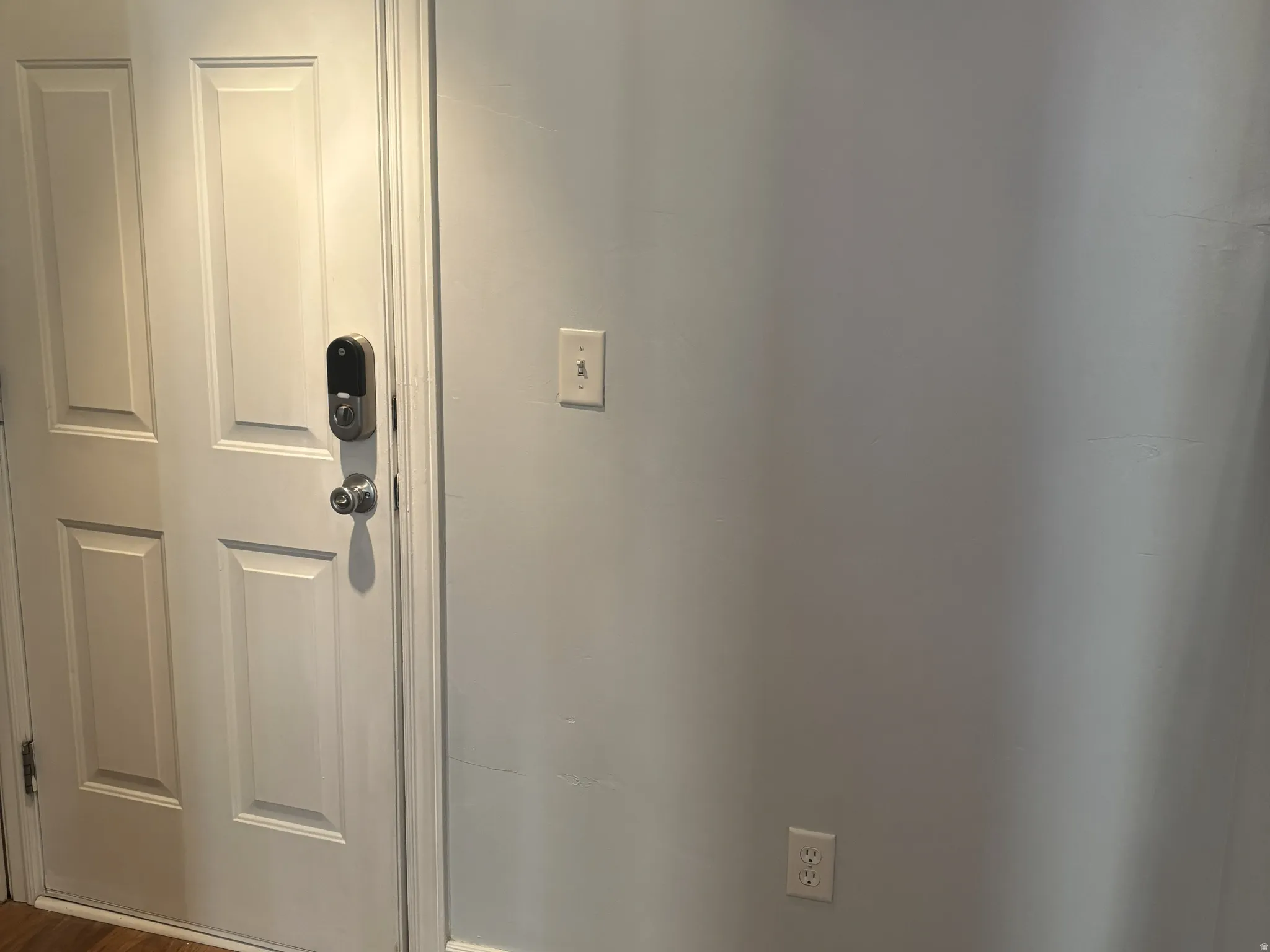 Detailed view of baseboards and wood finished floors