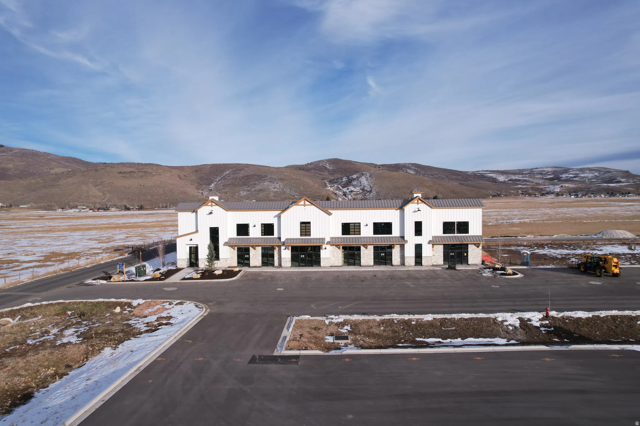 Bird's eye view of a mountainous background