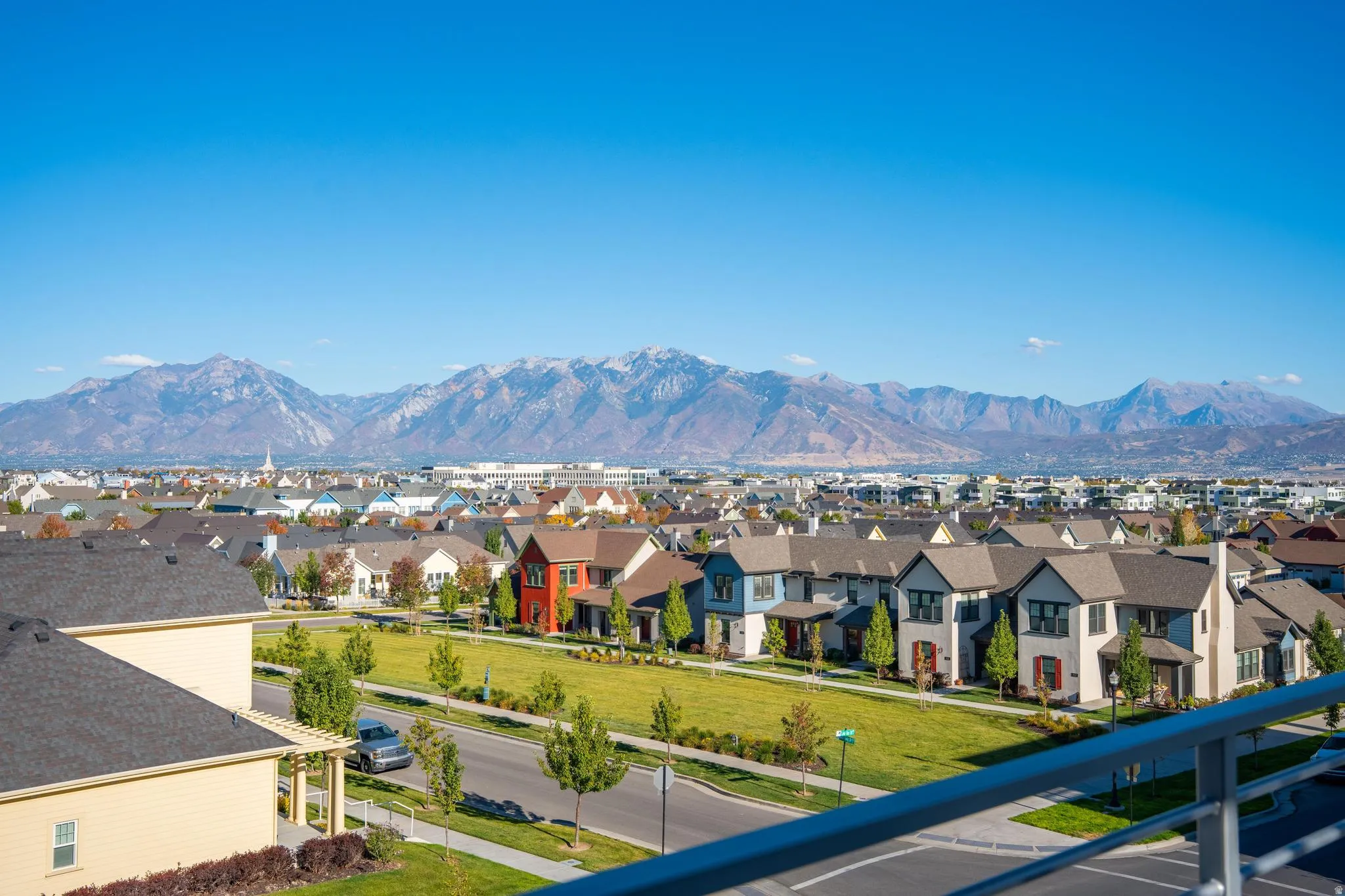 View of mountain background with nearby suburban area