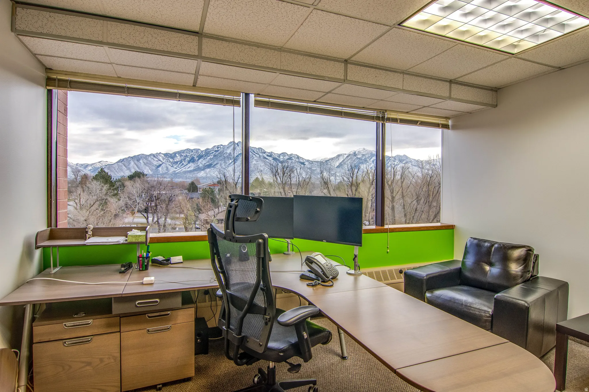 Home office with a paneled ceiling