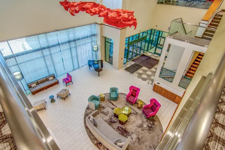 Interior space featuring a high ceiling