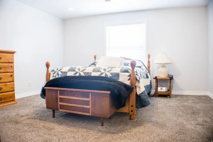 Bedroom with carpet and recessed lighting