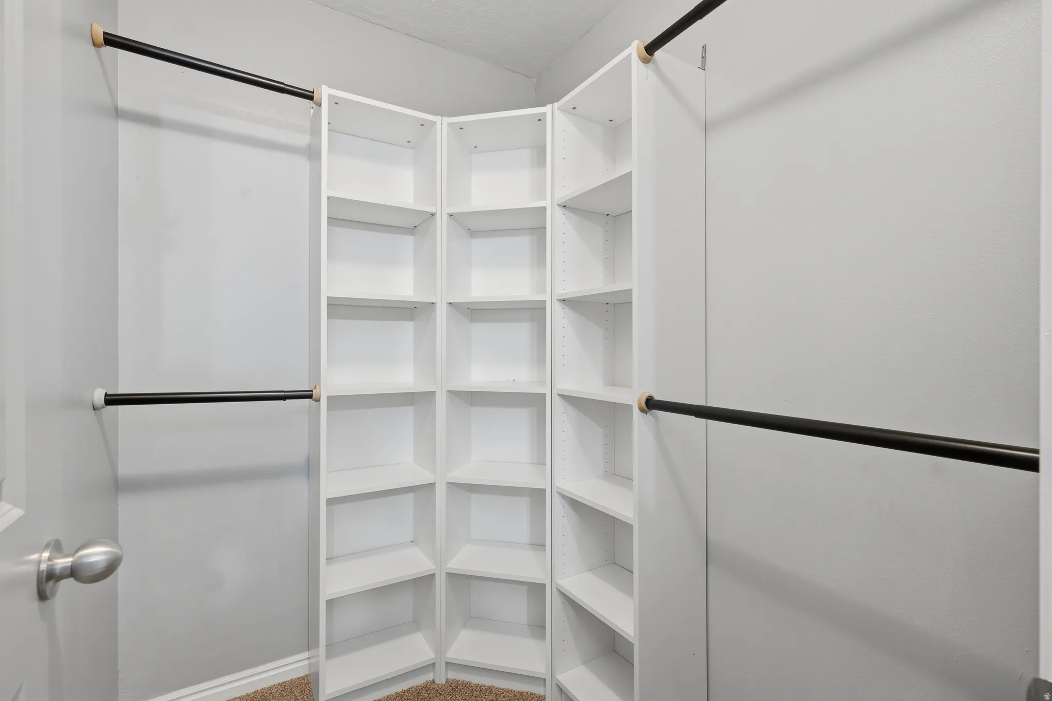 Spacious closet with carpet