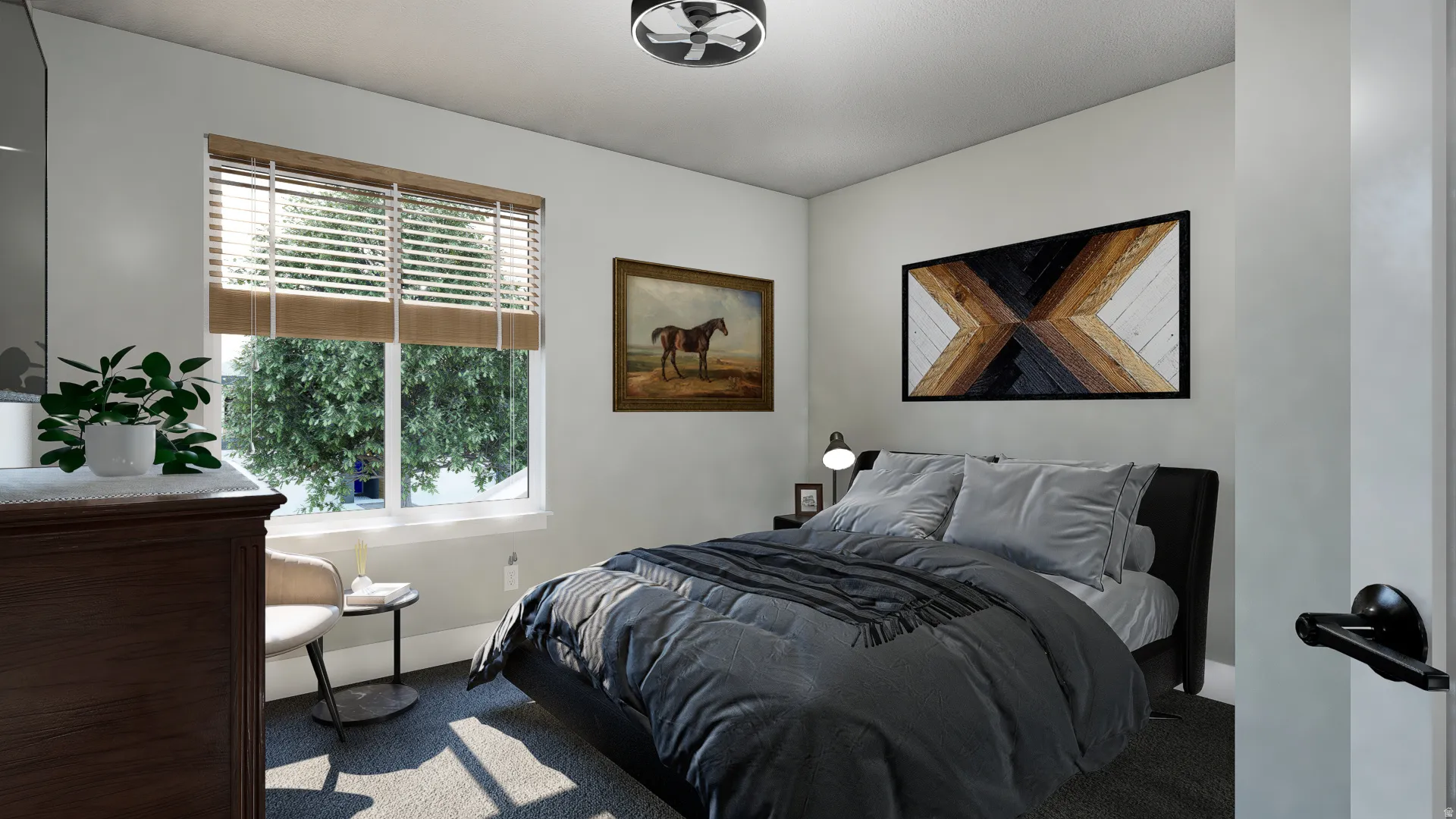 Bedroom with carpet floors