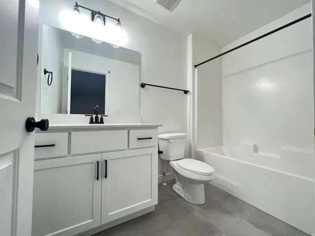 Full bath featuring vanity and shower / tub combination