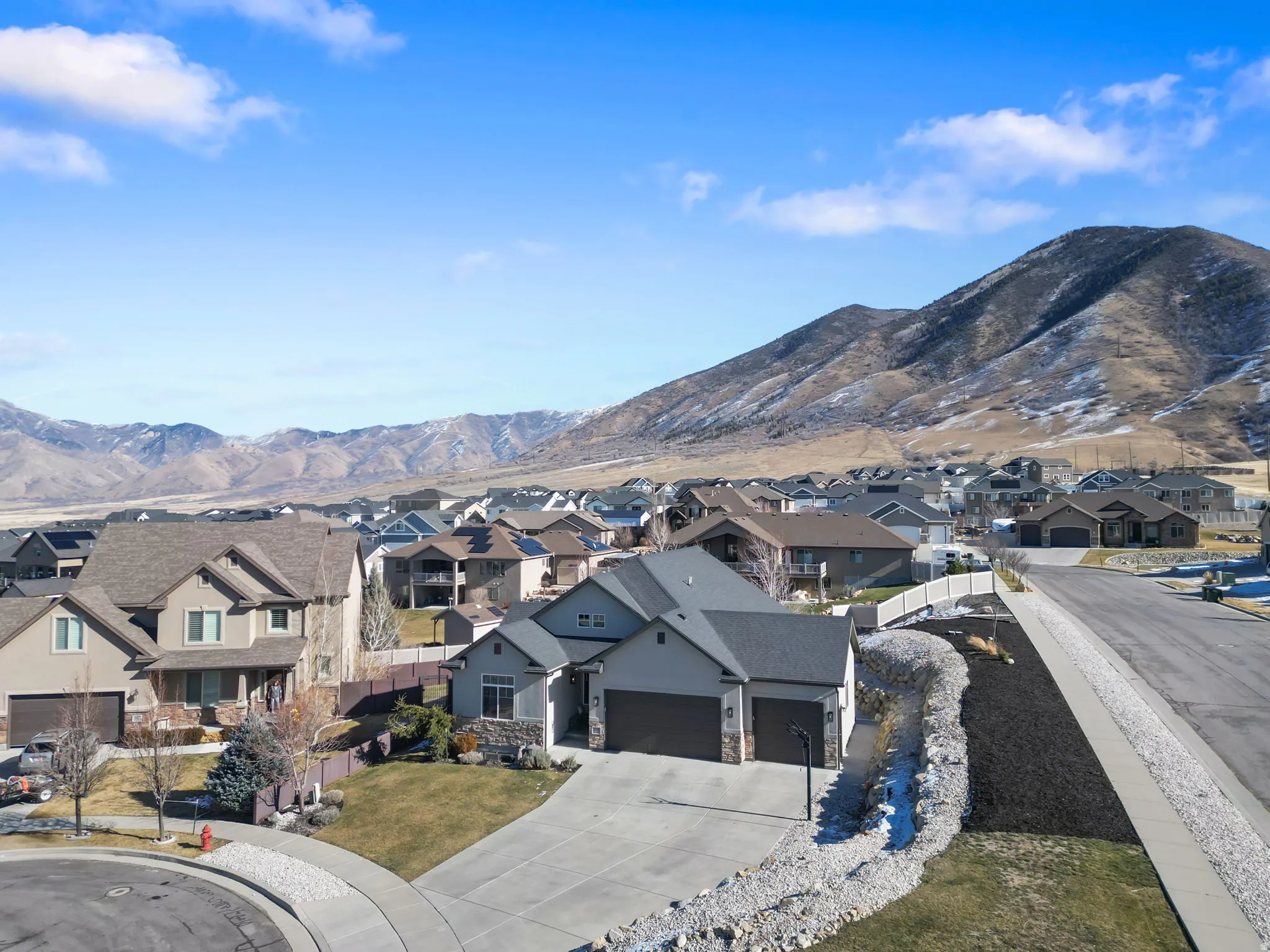 View of mountain background with nearby suburban area