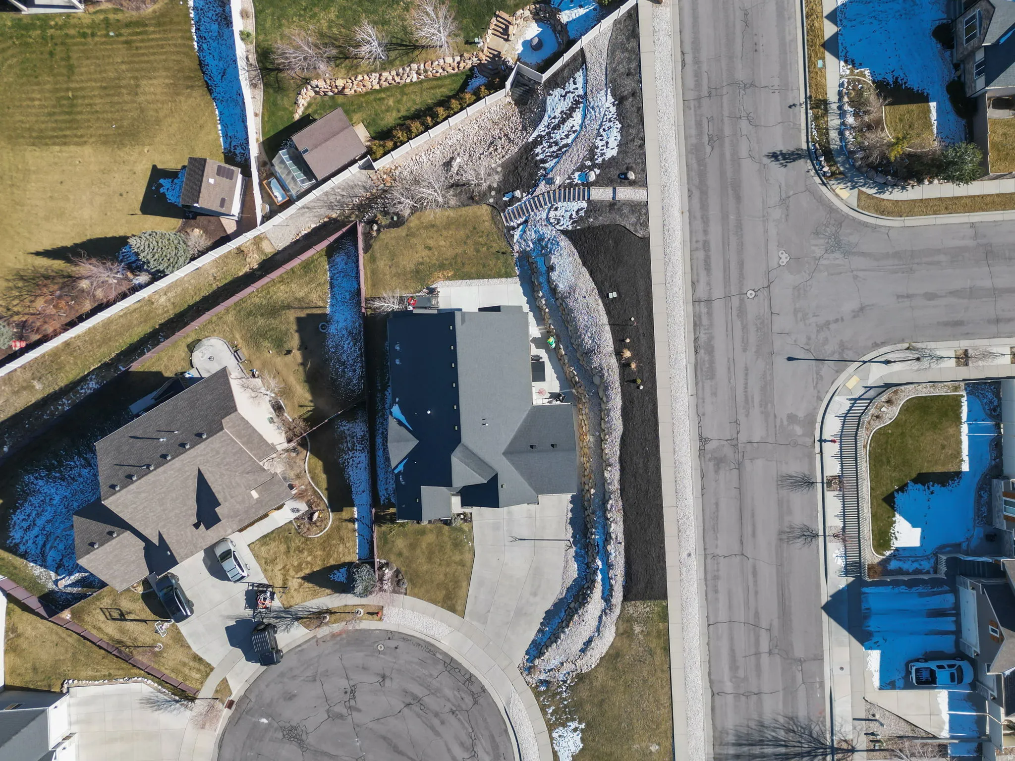 Aerial perspective of suburban area