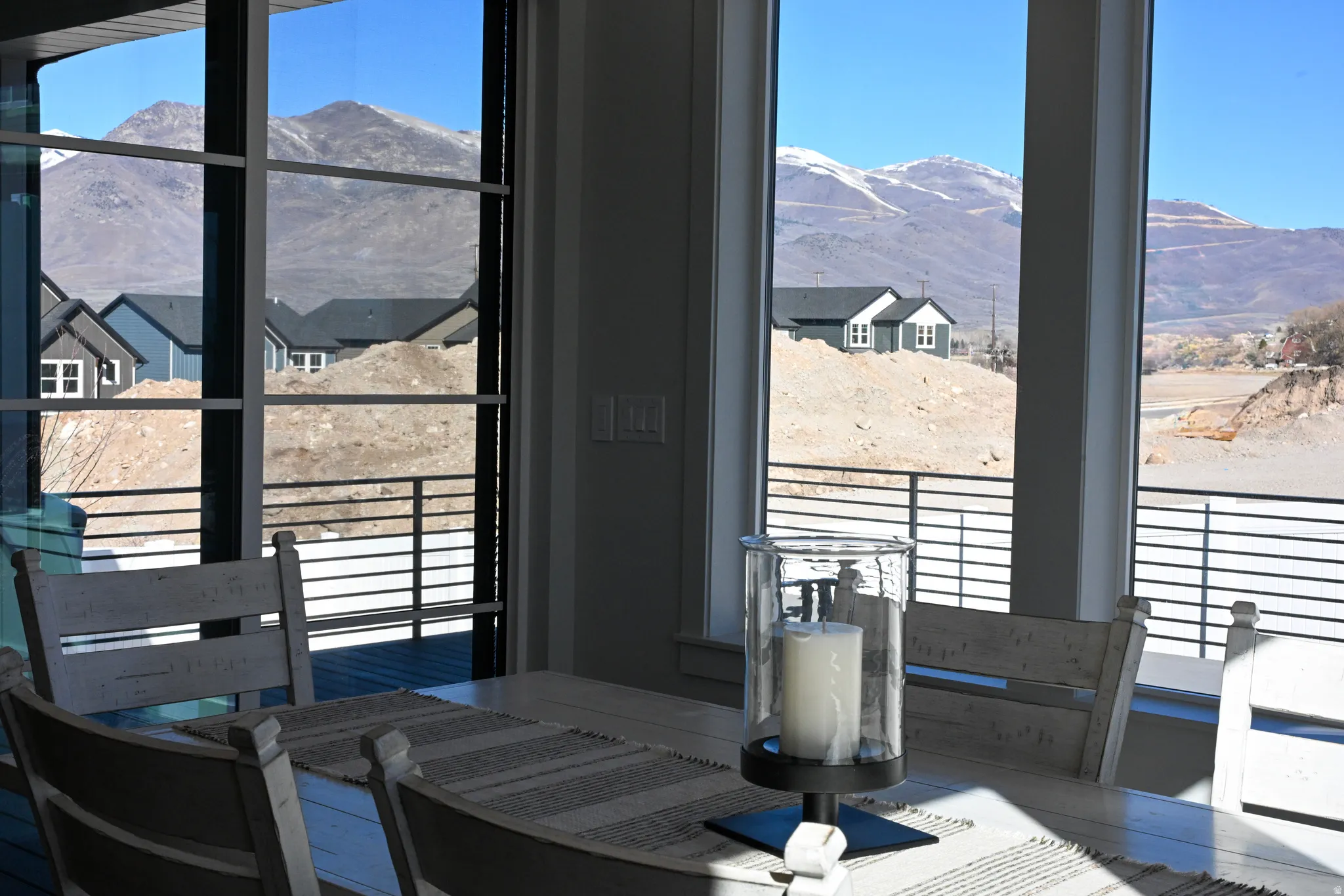 Dining area featuring a mountain view