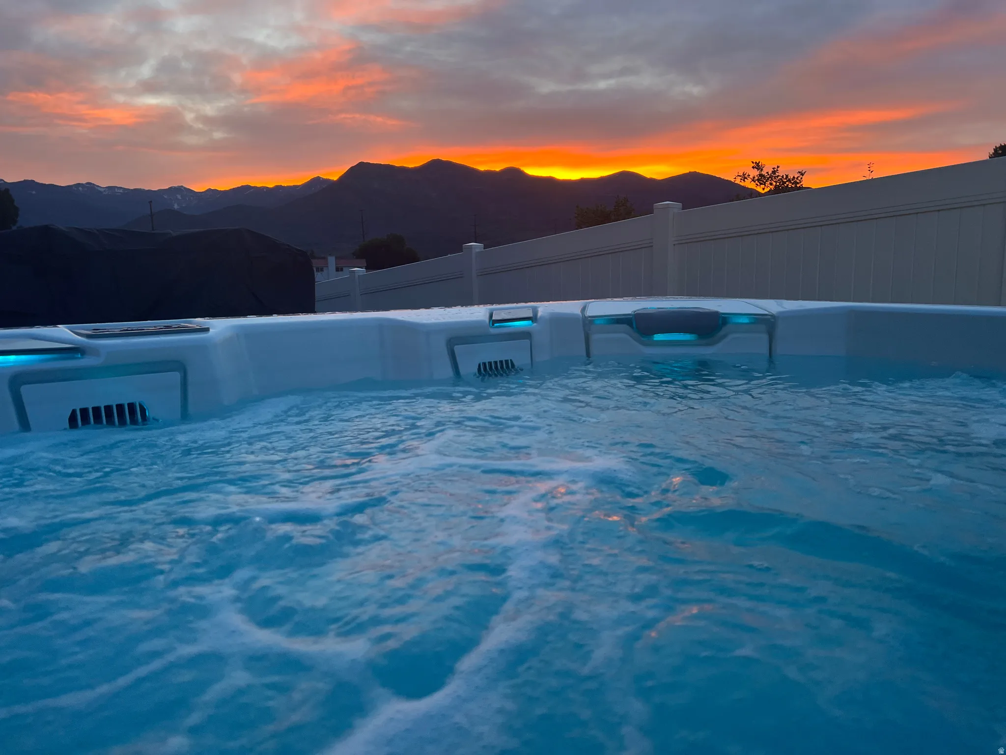 Hot tub with beautiful mountain views