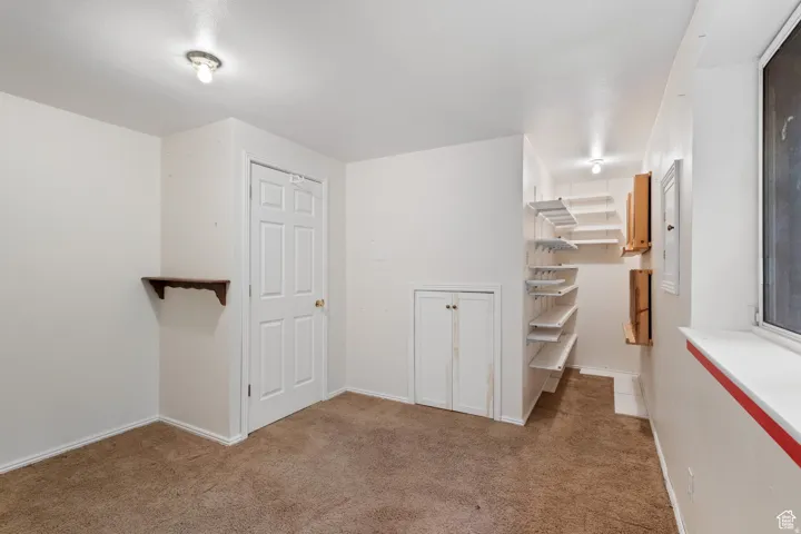 Bonus room featuring light carpet and baseboards