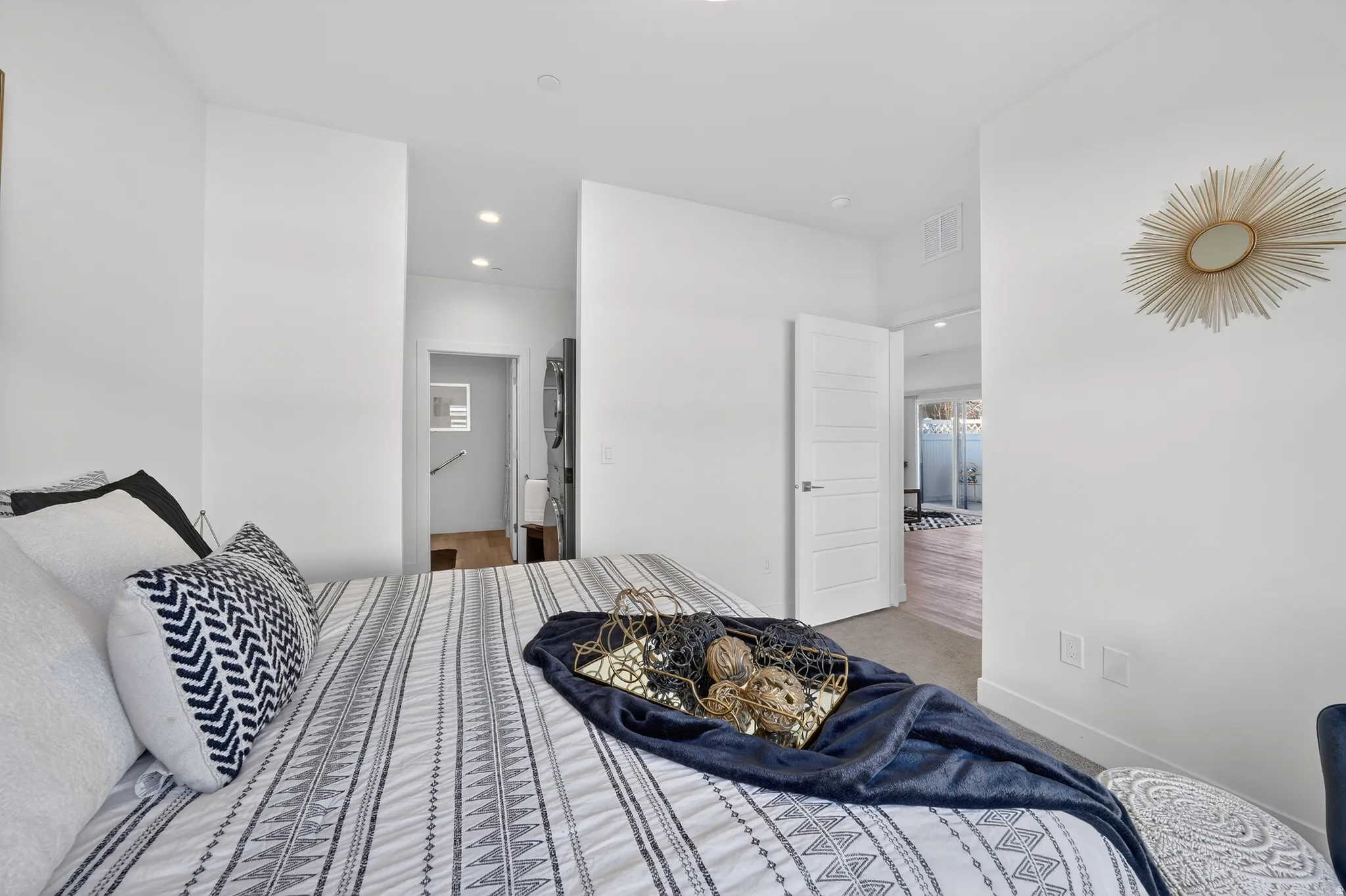 Bedroom with carpet and recessed lighting
