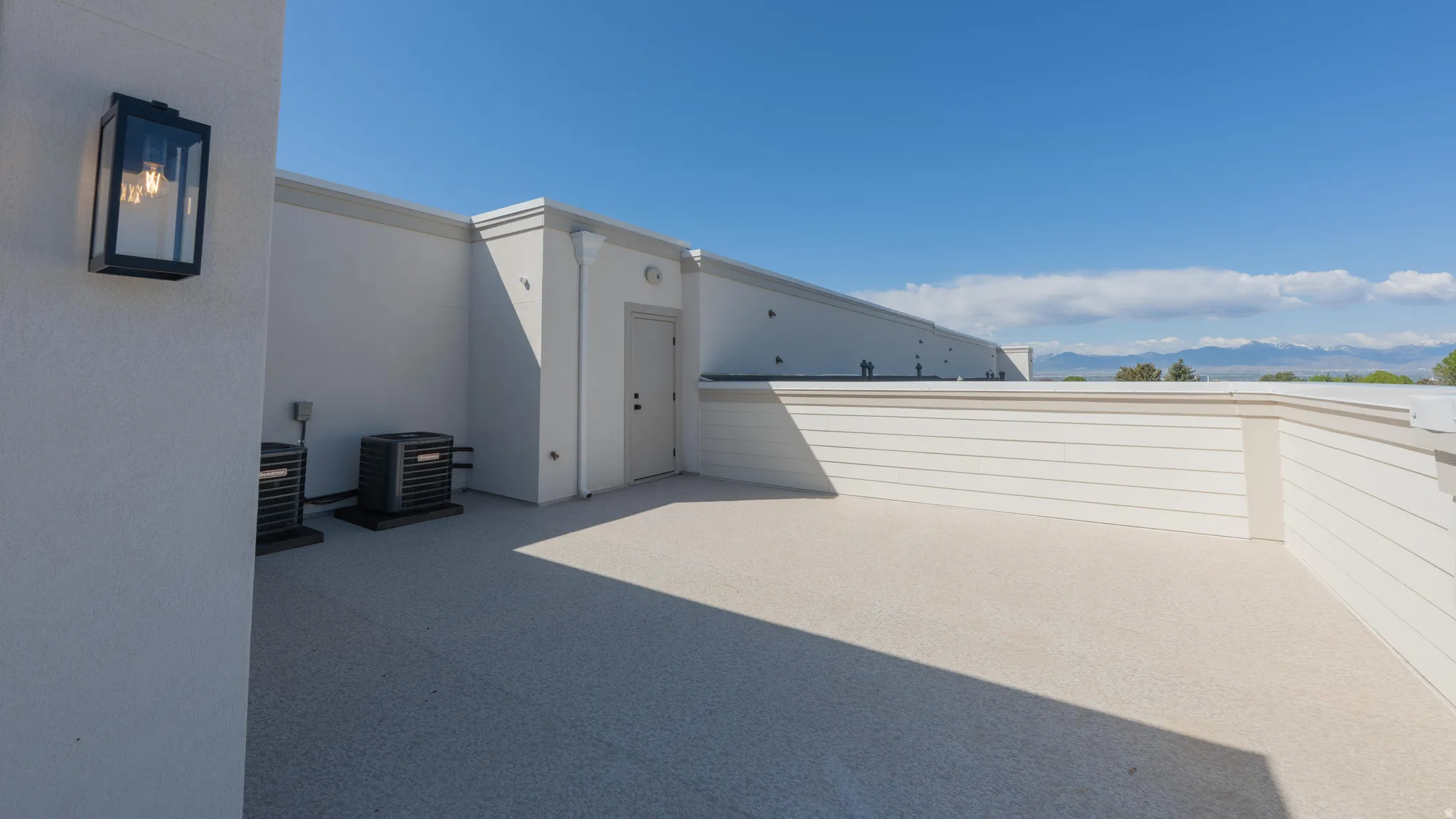 View of patio / terrace with a mountain view