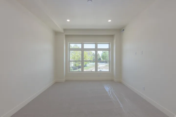 Spare room with light colored carpet and recessed lighting