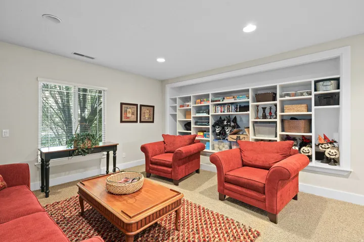 Built-in shelving unit with varied compartment sizes