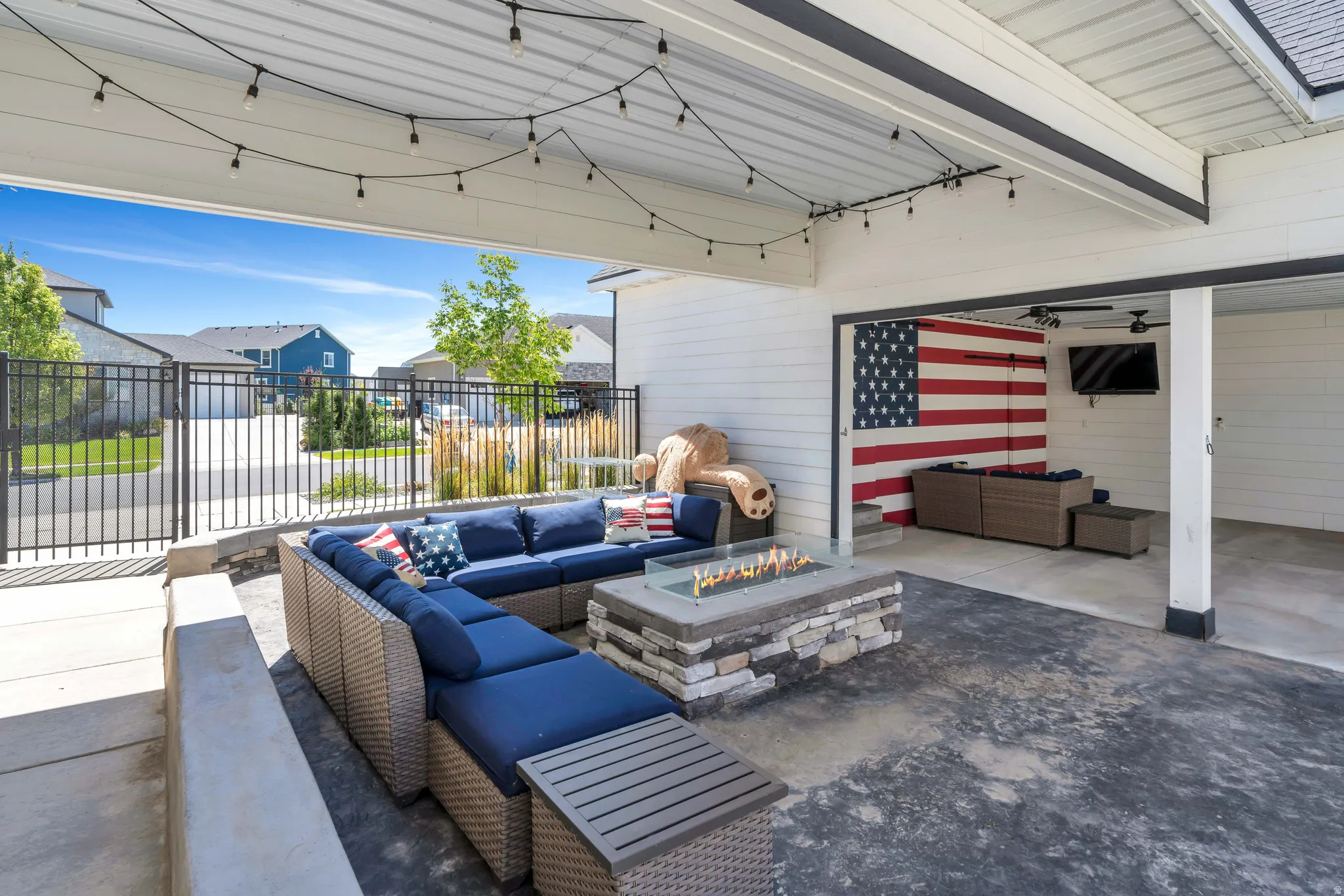 View of patio / terrace featuring an outdoor living space with a fire pit