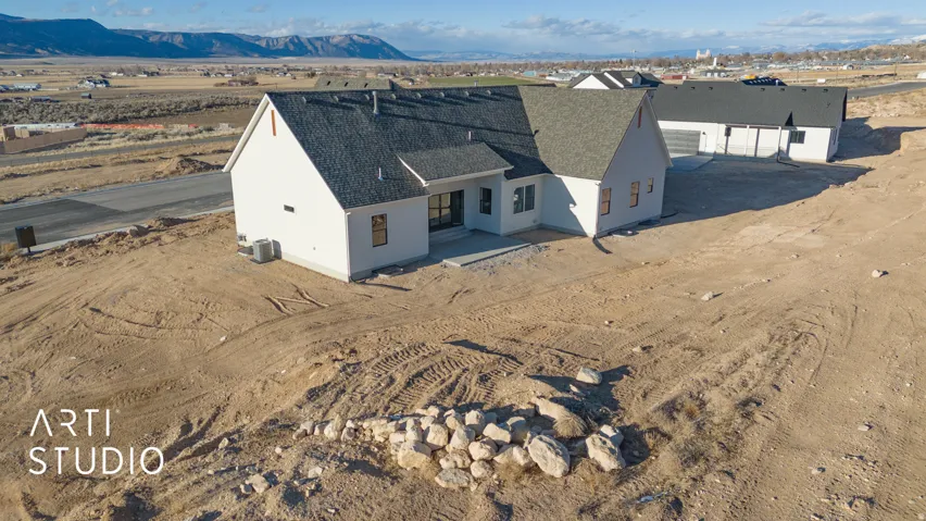 Drone / aerial view of a mountainous background