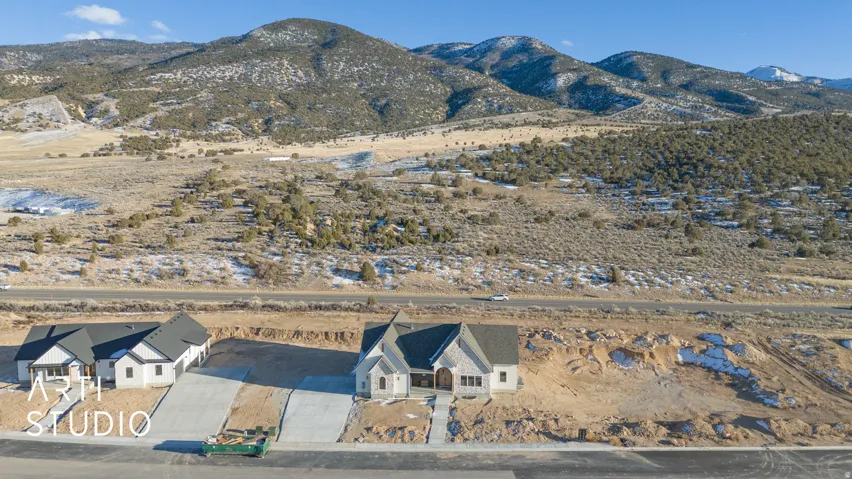 View from above of property featuring mountains